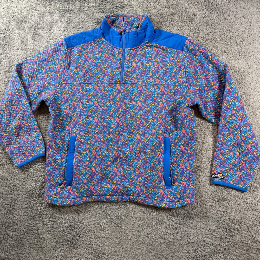 Chubbies Mens Large Floral Quilted Quarter Zip Fleece Pullover Blue